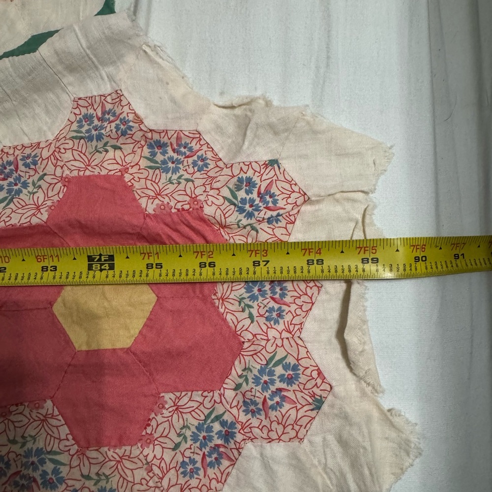 Vintage 75”x90” Grandmother’s Flower Garden Quilt Top Only Unfinished Handmade - Picture 7 of 8